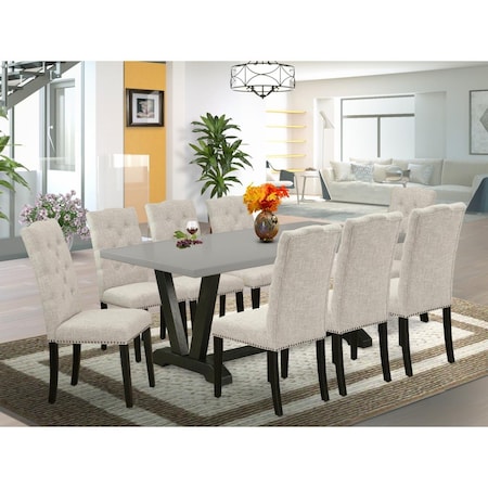 East West Furniture 9 Piece V-Style Kitchen Dining Table Set - Dark Khaki V697EL635-9